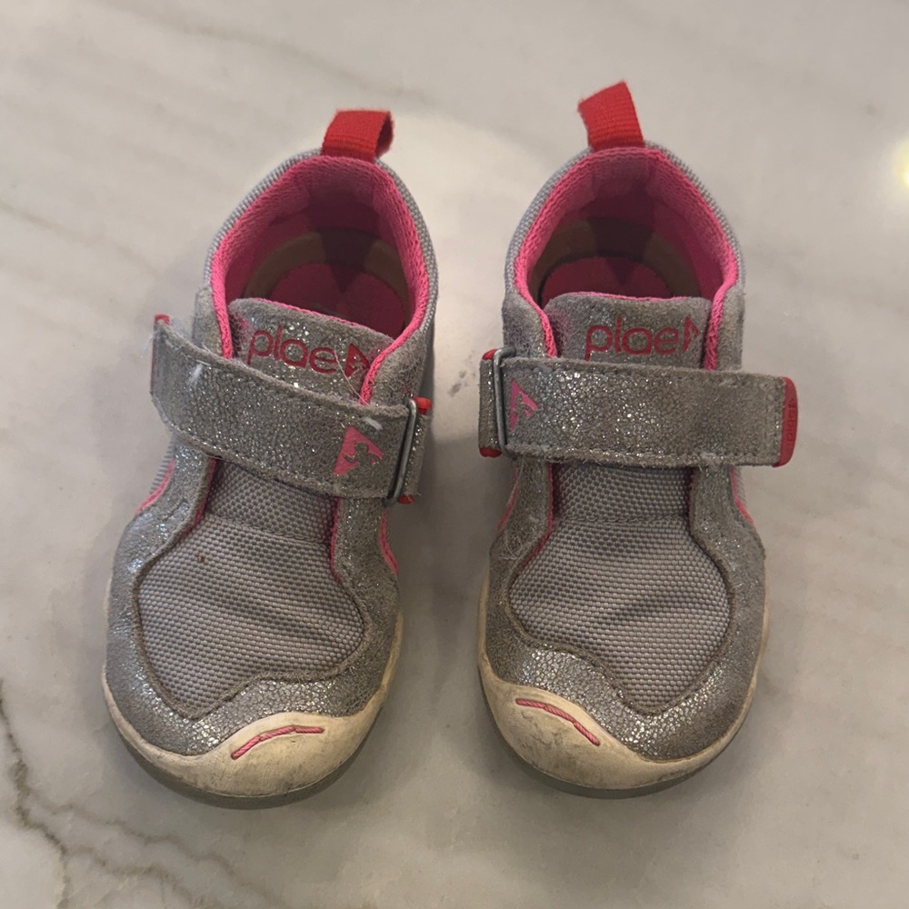 PLAE Kids' Glittery Gray and Pink Sneakers